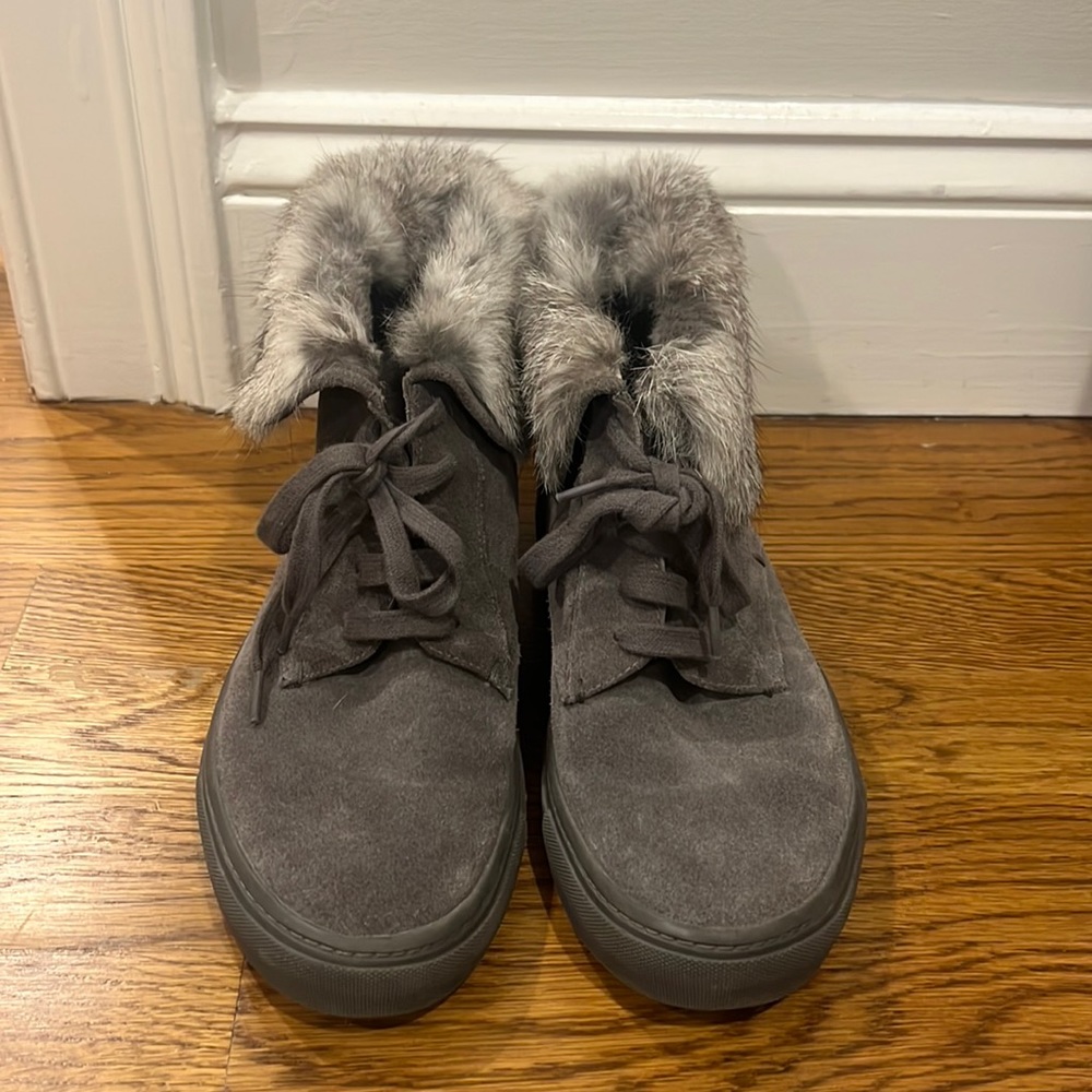 Vince Rabbit Fur Line Sneakers, Grey Size 6.5